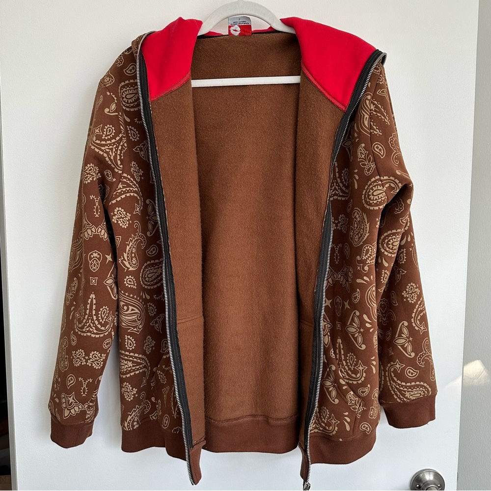 HELL USA Paisley Print Mens Full Zip Hoodie in Brown / Tan | Size Large